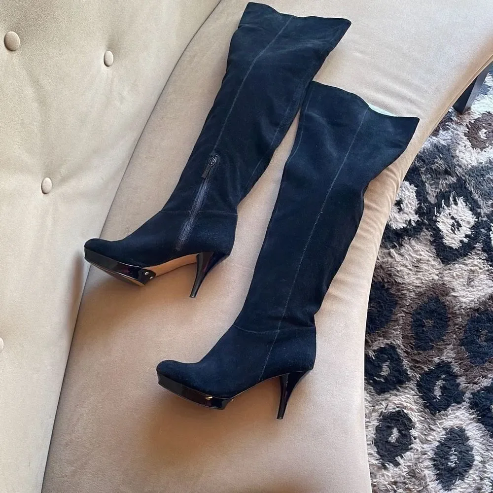 Nine West Destry Black Suede Over The Knee OTK Boots 6.5